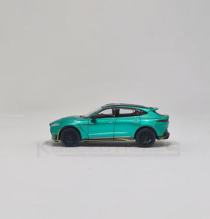 Side 1 view of Aston martin DBX Green 1:64 scale model car - Xcartoys x Poprace