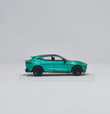 Side 2 view of Aston martin DBX Green 1:64 scale model car - Xcartoys x Poprace