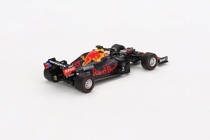 Back perspective of Red Bull RB16B #33 Max Verstappen 2021 Abu Dhabi Grand Prix Winner 1:64 Scale model car by Mini GT