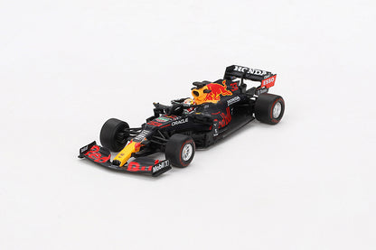 Front perspective of Red Bull RB16B #33 Max Verstappen 2021 Abu Dhabi Grand Prix Winner 1:64 Scale model car by Mini GT