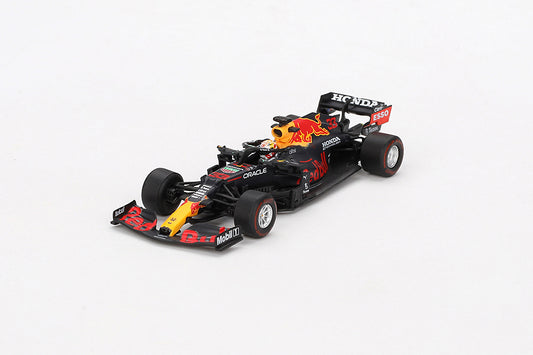 Front perspective of Red Bull RB16B #33 Max Verstappen 2021 Abu Dhabi Grand Prix Winner 1:64 Scale model car by Mini GT