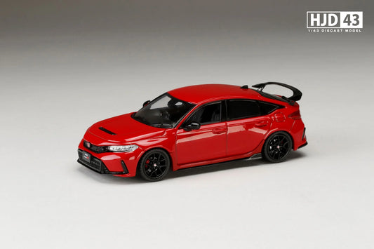 Red model car on a gray background with 'HJD43' branding.