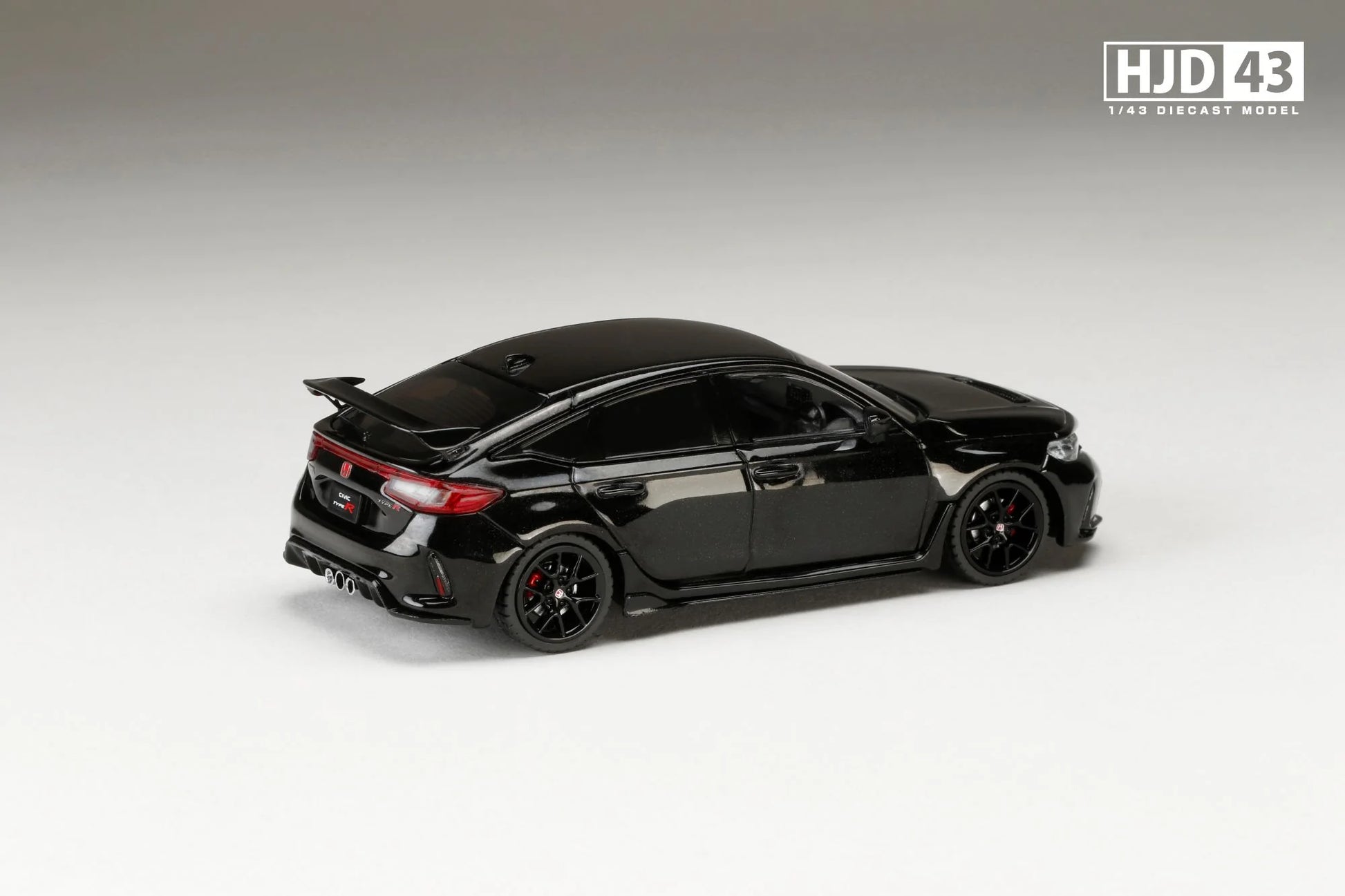 back perspective viw of Honda Civic Type R (FL5) Racing Black Package Crystal Black Pearl 1:64 Scale Model Car – Hobby Japan (Product Code: HJD431004BK)