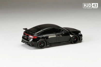 back perspective viw of Honda Civic Type R (FL5) Racing Black Package Crystal Black Pearl 1:64 Scale Model Car – Hobby Japan (Product Code: HJD431004BK)