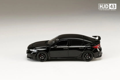 side view of Honda Civic Type R (FL5) Racing Black Package Crystal Black Pearl 1:64 Scale Model Car – Hobby Japan (Product Code: HJD431004BK)