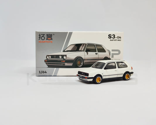 Volkswagen Golf GTI MK2 White 1:64 scale model car - Xcartoys x Poprace