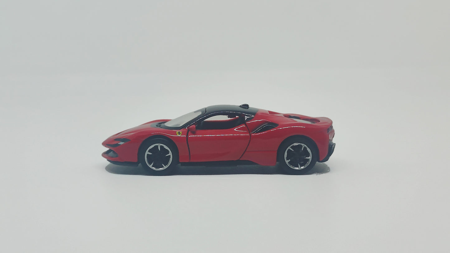 side view of Ferrari SF90 Red 1:64 scale model car - Bburago