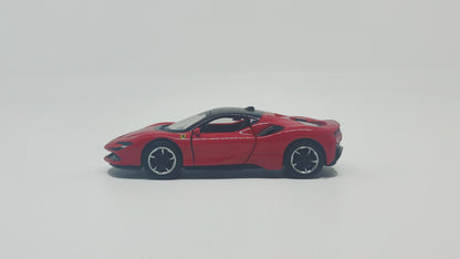 side view of Ferrari SF90 Red 1:64 scale model car - Bburago