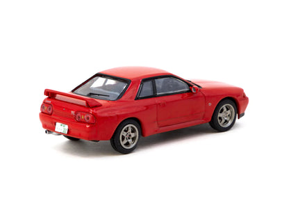 back perspective view of Nissan Skyline GT-R (BNR32) Red 1:64 scale model car - J collection