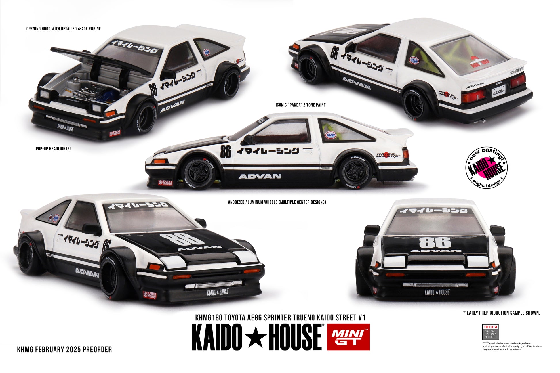 Toyota AE86 Sprinter Trueno Kaido Street V1 1:64 scale model car - Mini GT Product code KHMG180