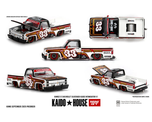 Kaido House x Mini GT 1:64 Chevrolet Silverado KAIDO Intimidator V1 White Brown Two-Tone limited edition diecast model
