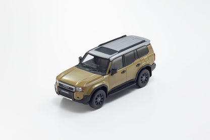 top front perspective view of Toyota land cruiser 250 ZX First edition Sand/Light Gray 1:43 scale model car - Kyosho