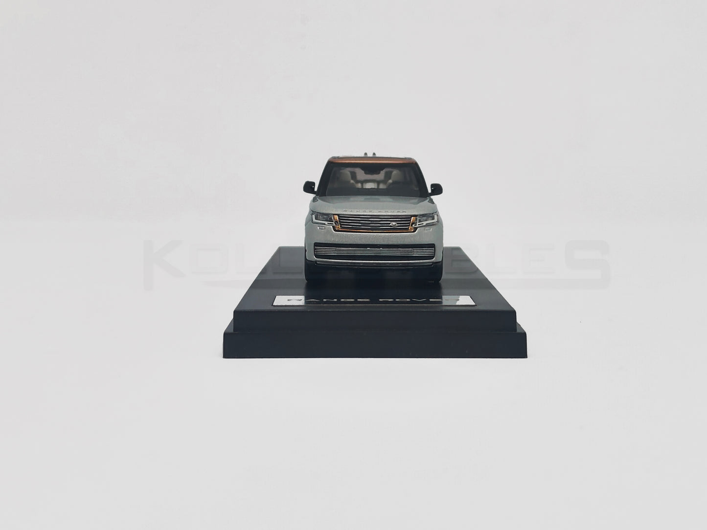 Front view of Land Rover Range Rover Silver 1:64 white model car by  LCD Models