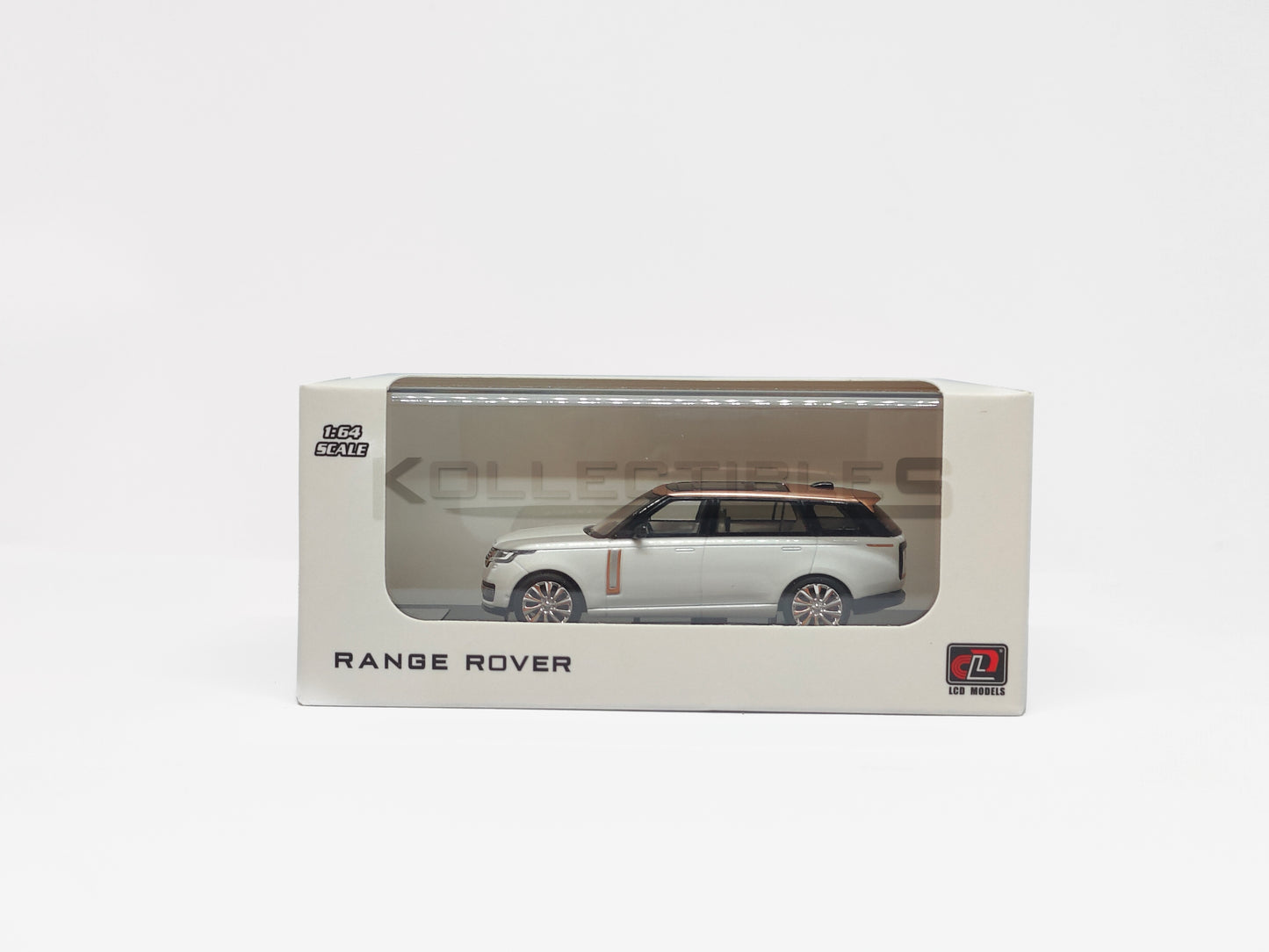 Box view of Land Rover Range Rover White 1:64 white model car by LCD Models