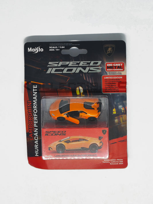 Blister Package of Speed icons - Lamborghini Huracan performante orange 1:64 scale model car - Maisto