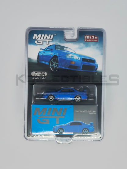 Nissan Skyline GT-R (R34) V-Spec Blister Package 1:64 scale model car - Mini GT