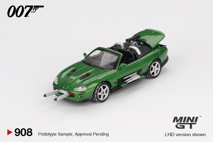 front perspective view Jaguar XKR Die another day english Blister packaging 1:64 scale model car - Mini GT