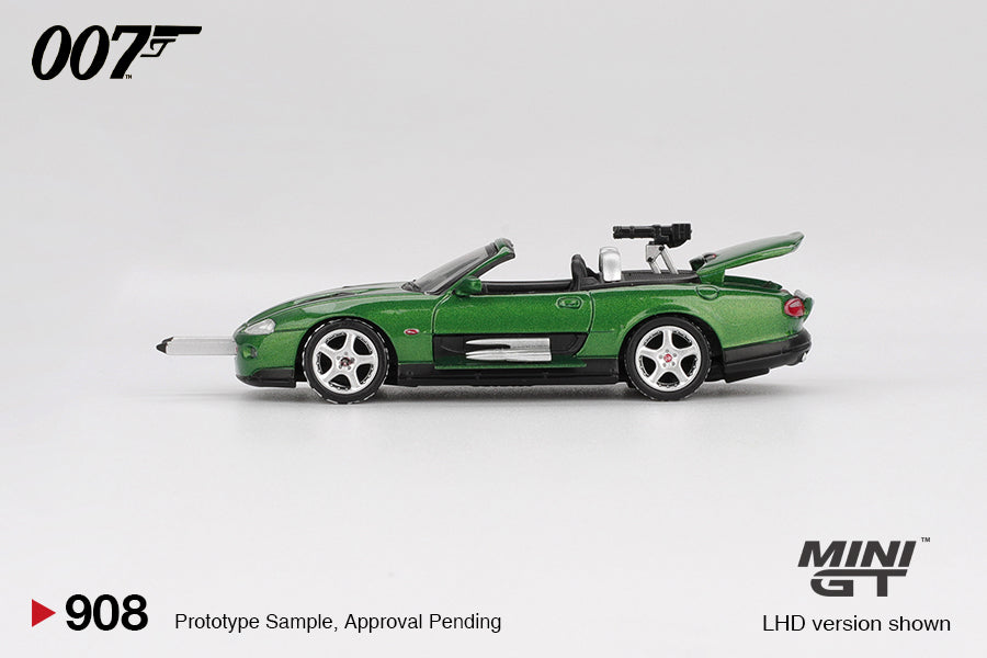 side view of Jaguar XKR Die another day english Blister packaging 1:64 scale model car - Mini GT