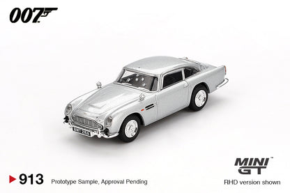 Aston Martin DB5 Skyfall Battle Damaged Edition 1:64 diecast model car by Mini GT (MGT00913-BL) - Front Perspective