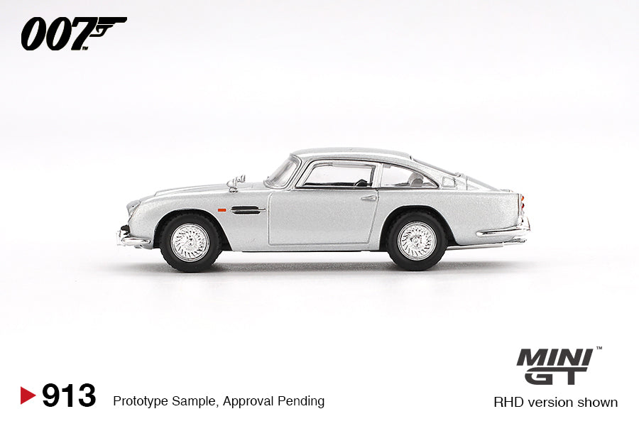 Aston Martin DB5 Skyfall Battle Damaged Edition 1:64 diecast model car by Mini GT (MGT00913-BL) - Back Perspective