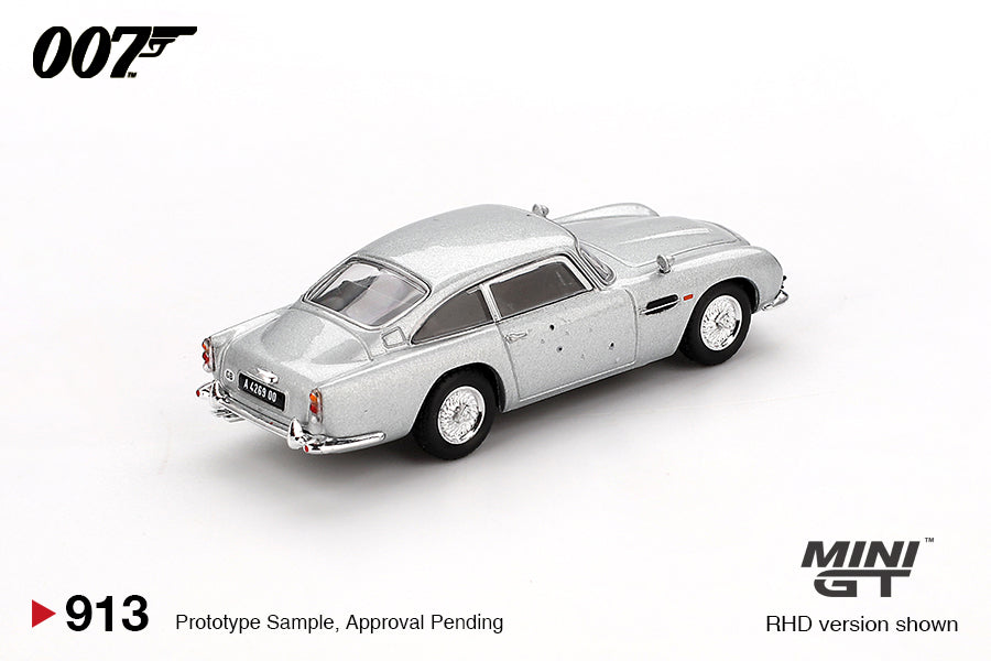 Aston Martin DB5 Skyfall Battle Damaged Edition 1:64 diecast model car by Mini GT (MGT00913-BL) - Side View