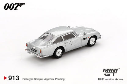 Aston Martin DB5 Skyfall Battle Damaged Edition 1:64 diecast model car by Mini GT (MGT00913-BL) - Side View