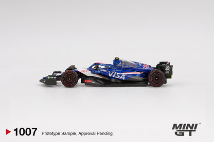 Side perapective view of RB VCARB 01 #22 Yuki Tsunoda 2024 F1 2024 Bahrain GP 1:64 scale model car - Mini GT