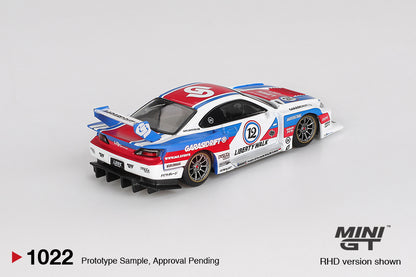 back perspective view of Nissan LB-Super Silhouette S15 SILVIA GARASIDRIFT x LBWK 2025 1:64 scale model car - Mini GT
