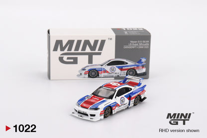 Box of Nissan LB-Super Silhouette S15 SILVIA GARASIDRIFT x LBWK 2025 1:64 scale model car - Mini GT