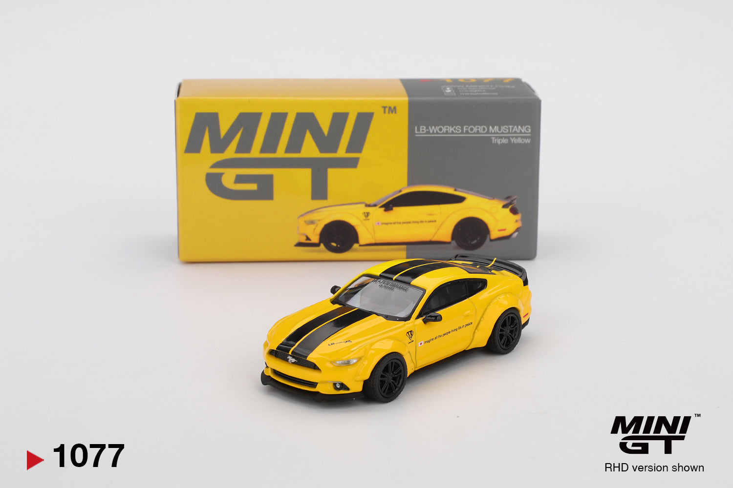 BOX of LB-WORKS FORD MUSTANG Triple Yellow 1:64 scale model car - Mini GT