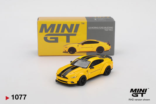 BOX of LB-WORKS FORD MUSTANG Triple Yellow 1:64 scale model car - Mini GT