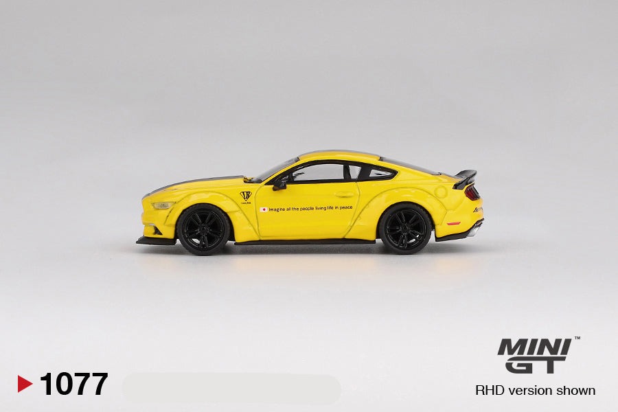side view of LB-WORKS FORD MUSTANG Triple Yellow 1:64 scale model car - Mini GT