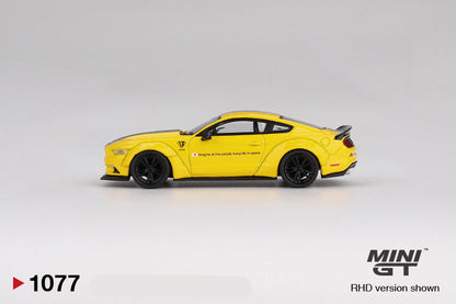 side view of LB-WORKS FORD MUSTANG Triple Yellow 1:64 scale model car - Mini GT