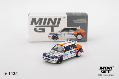 Box of Lancia Delta HF Integrale Evoluzione #1 1993 Rallye Monte-Carlo 1:64 scale model car - Mini GT