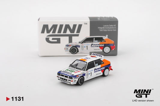 Box of Lancia Delta HF Integrale Evoluzione #1 1993 Rallye Monte-Carlo 1:64 scale model car - Mini GT