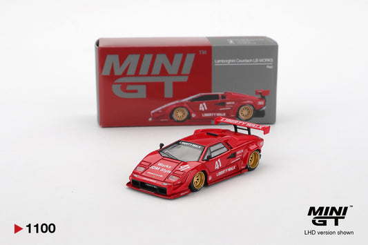 box of Lamborghini Countach LB-WORKS Red 1:64 scale model car - Mini GT
