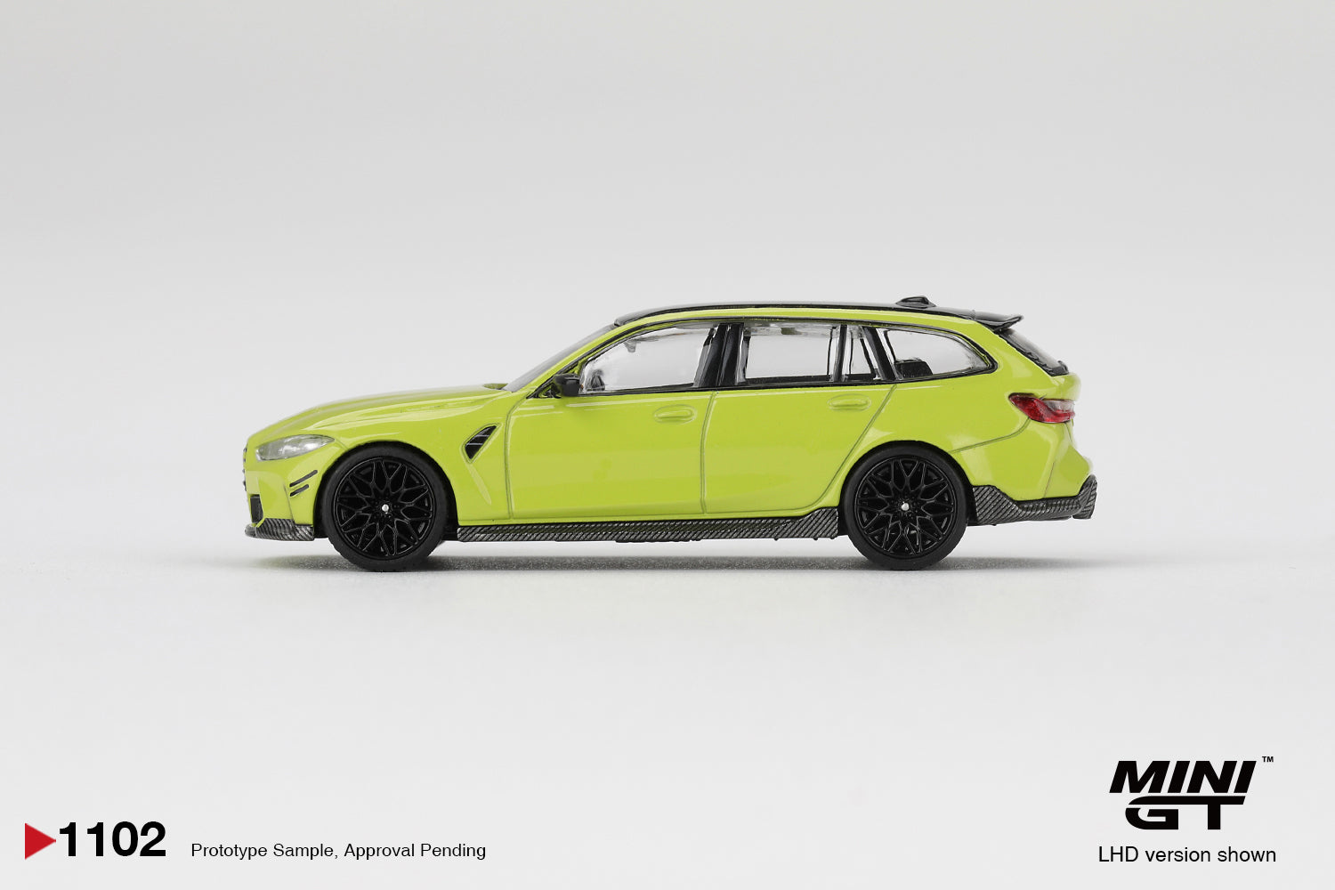 BMW M3 M Performance Touring Sao Paulo Yellow 1:64 diecast model car by Mini GT (MGT01102) - Front Perspective