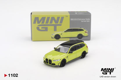 BMW M3 M Performance Touring Sao Paulo Yellow 1:64 diecast model car by Mini GT (MGT01102) - Back Perspective