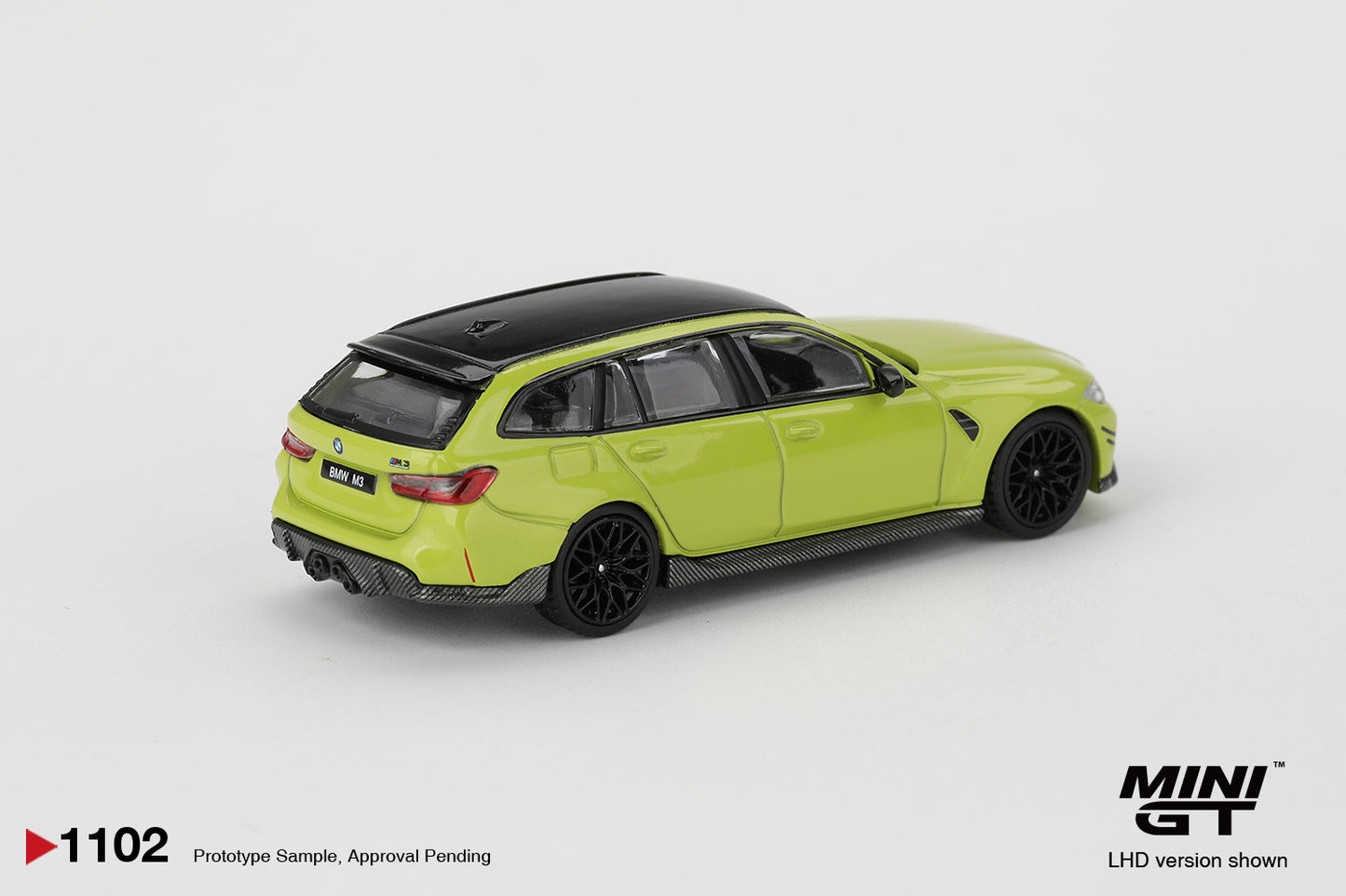 BMW M3 M Performance Touring Sao Paulo Yellow 1:64 diecast model car by Mini GT (MGT01102) - Side View