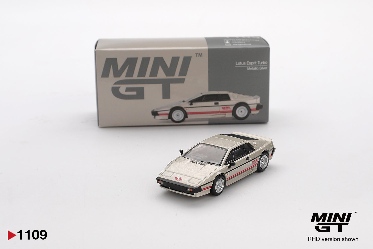 Lotus Esprit Turbo Metallic Silver 1:64 scale model car - Mini GT