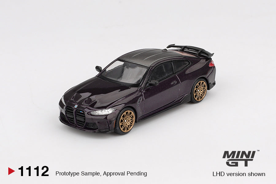 BMW M4 M-Performance (G82) Daytona Violet 1:64 diecast model car by Mini GT (MGT01112) - Side View