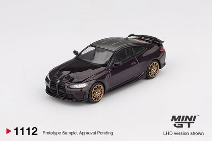 BMW M4 M-Performance (G82) Daytona Violet 1:64 diecast model car by Mini GT (MGT01112) - Side View