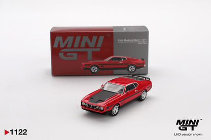 Box of Ford Mustang Mach1 1971 Race Red 1:64 scale model car - Mini GT