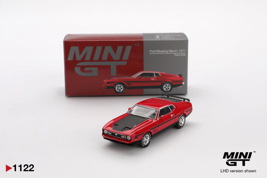 Box of Ford Mustang Mach1 1971 Race Red 1:64 scale model car - Mini GT