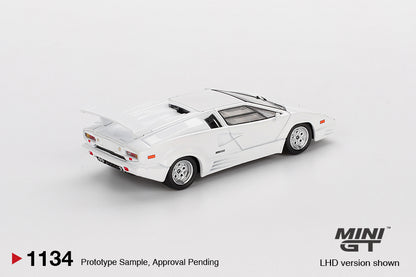 back perspective view of Lamborghini Countach 25th Anniversary White 1:64 scale model car - Mini GT