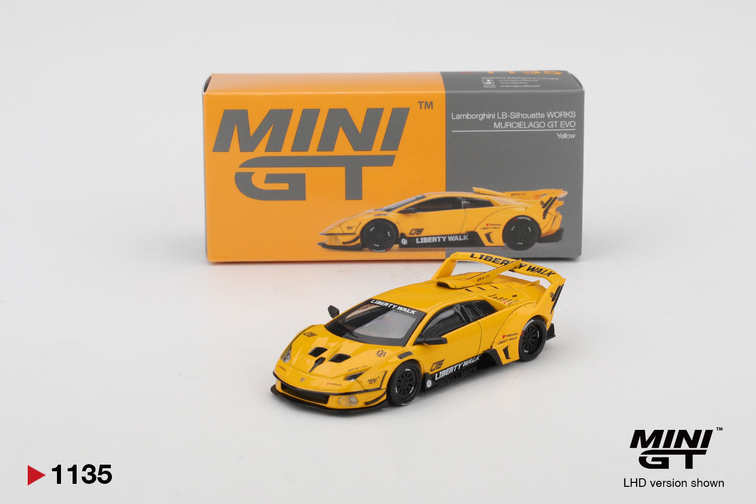 Box Lamborghini LB-Silhouette WORKS MURCIELAGO GT Evo Yellow 1:64 scale model car - Mini GT