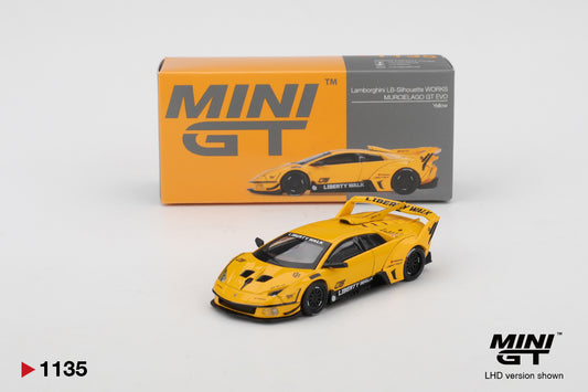 Box Lamborghini LB-Silhouette WORKS MURCIELAGO GT Evo Yellow 1:64 scale model car - Mini GT