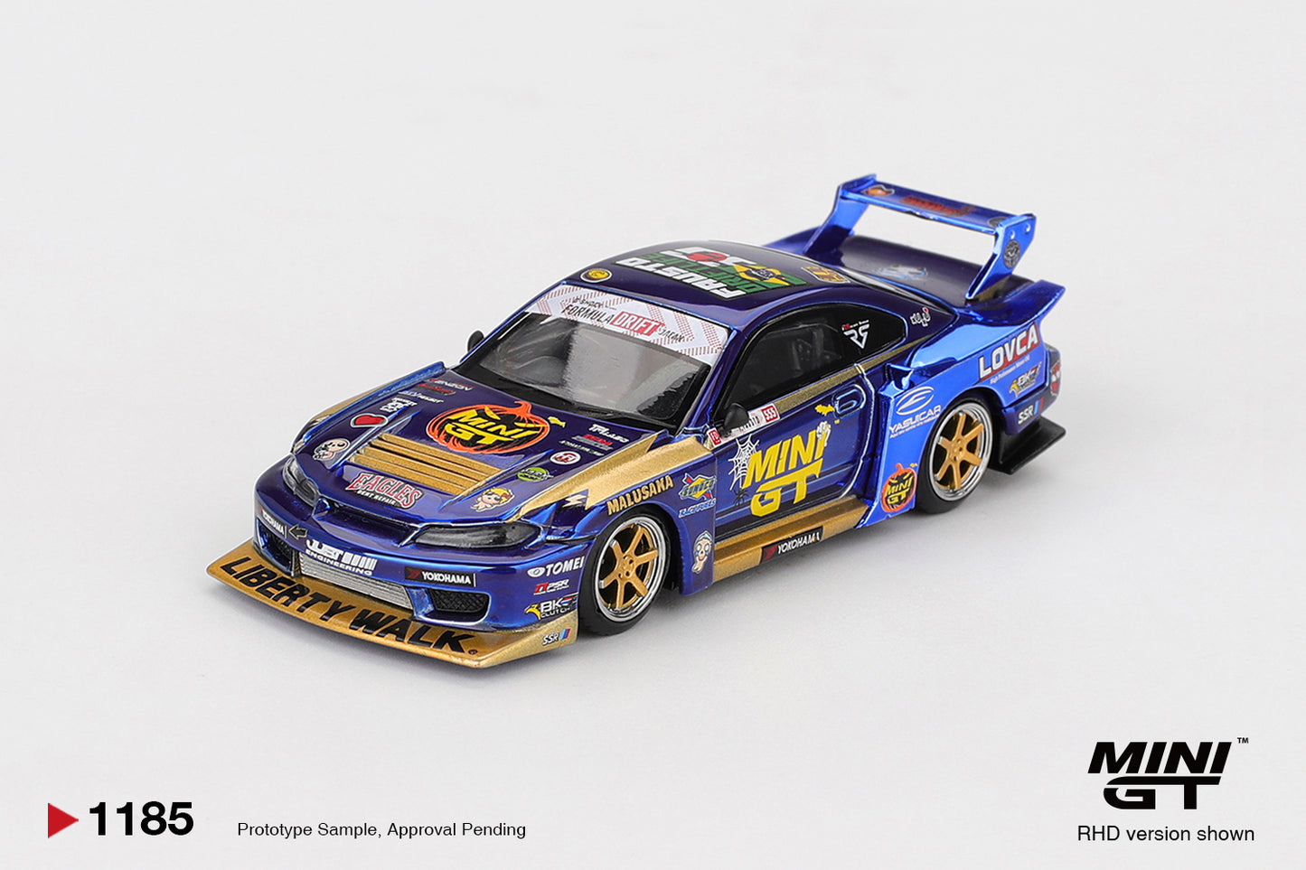 Nissan LB-Super Silhouette S15 Silvia #555 Liberty Walk 2025 Formula Drift Halloween Special 1:64 diecast model car by Mini GT (MGT01185) - Side View