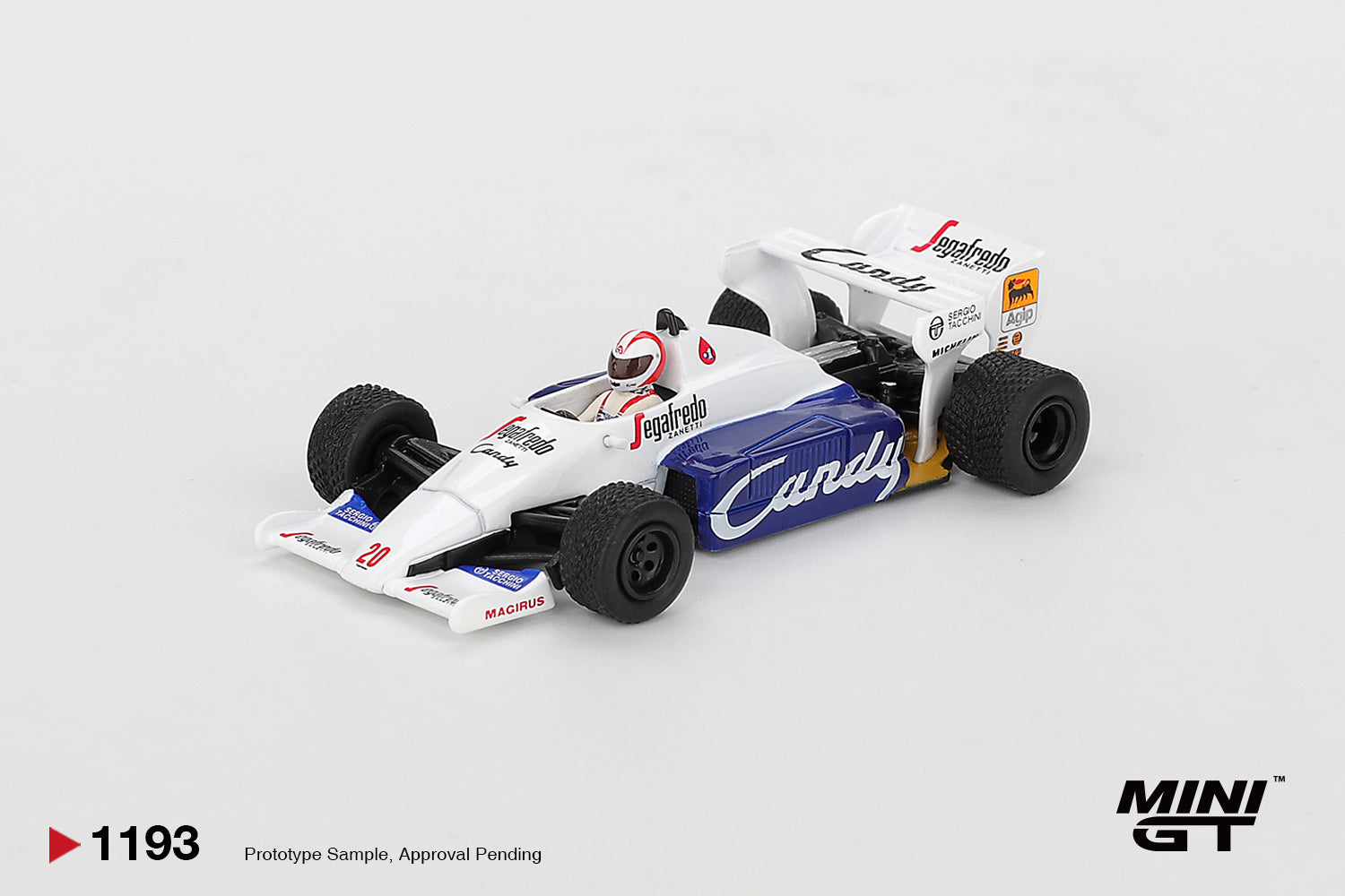 Toleman TG184 #20 Johnny Cecotto 1984 Monaco GP 1:64 Mini GT - front