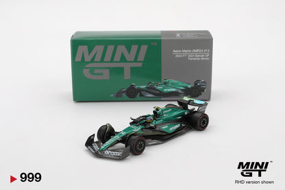 Box of Aston Martin AMR24 #14 Fernando Alonso 2024 F1 2024 Bahrain GP 1:64 scale model car - Mini GT